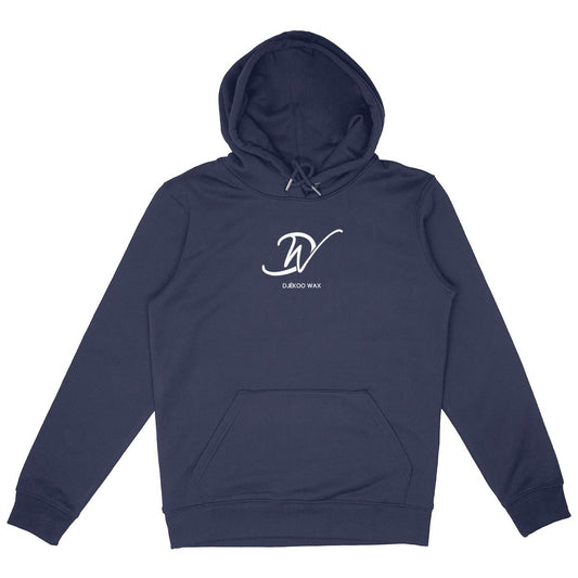 Sweat à capuche Bio haut de gamme coupe mixte Bleu Marine avec logo Blanc Djêkoo Wax, Hoodies organic unisex Navy