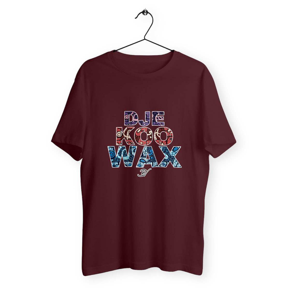 T-Shirt rouge bordeaux unisexe 100% coton biologique avec imprimé Waxprint