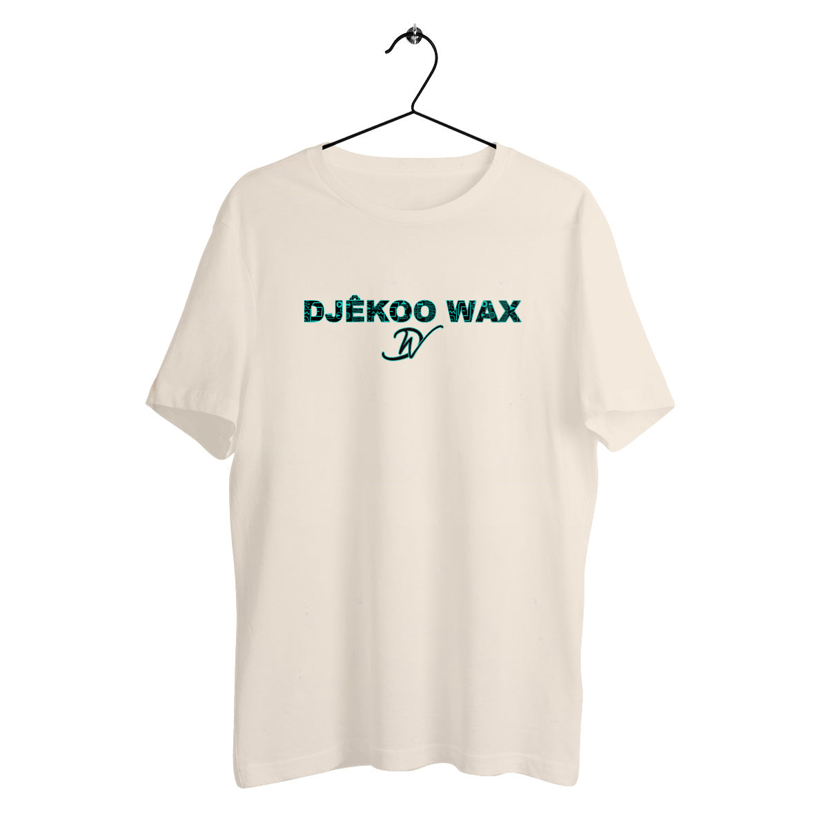 T-shirt unisexe beige 100% coton biologique avec un motif wax noir et vert