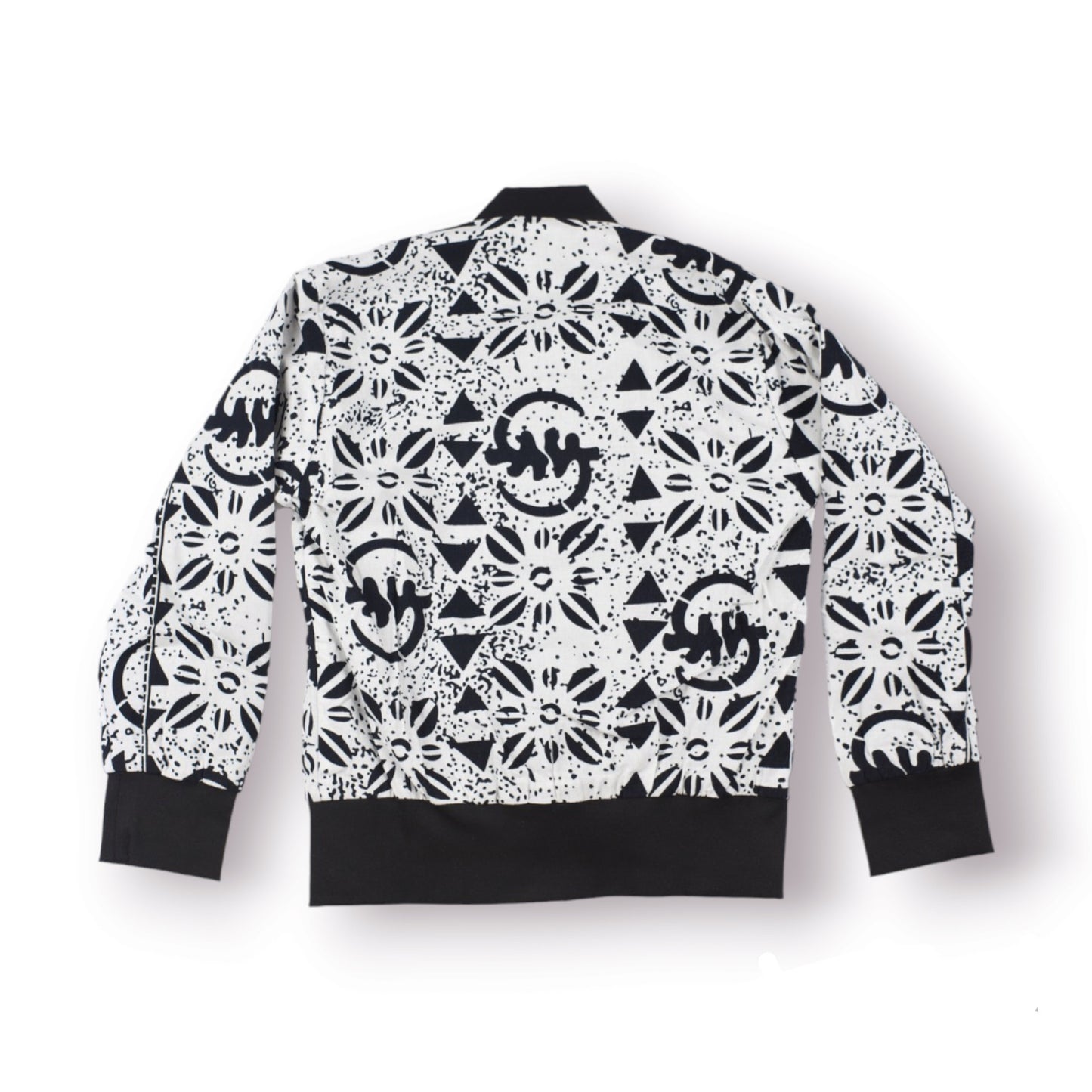 Bomber wax enfant blanc et noir fait main vue de dos – Djêkoo Wax