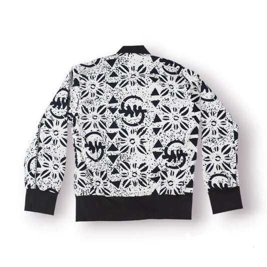 Bomber wax enfant blanc et noir fait main vue de dos – Djêkoo Wax