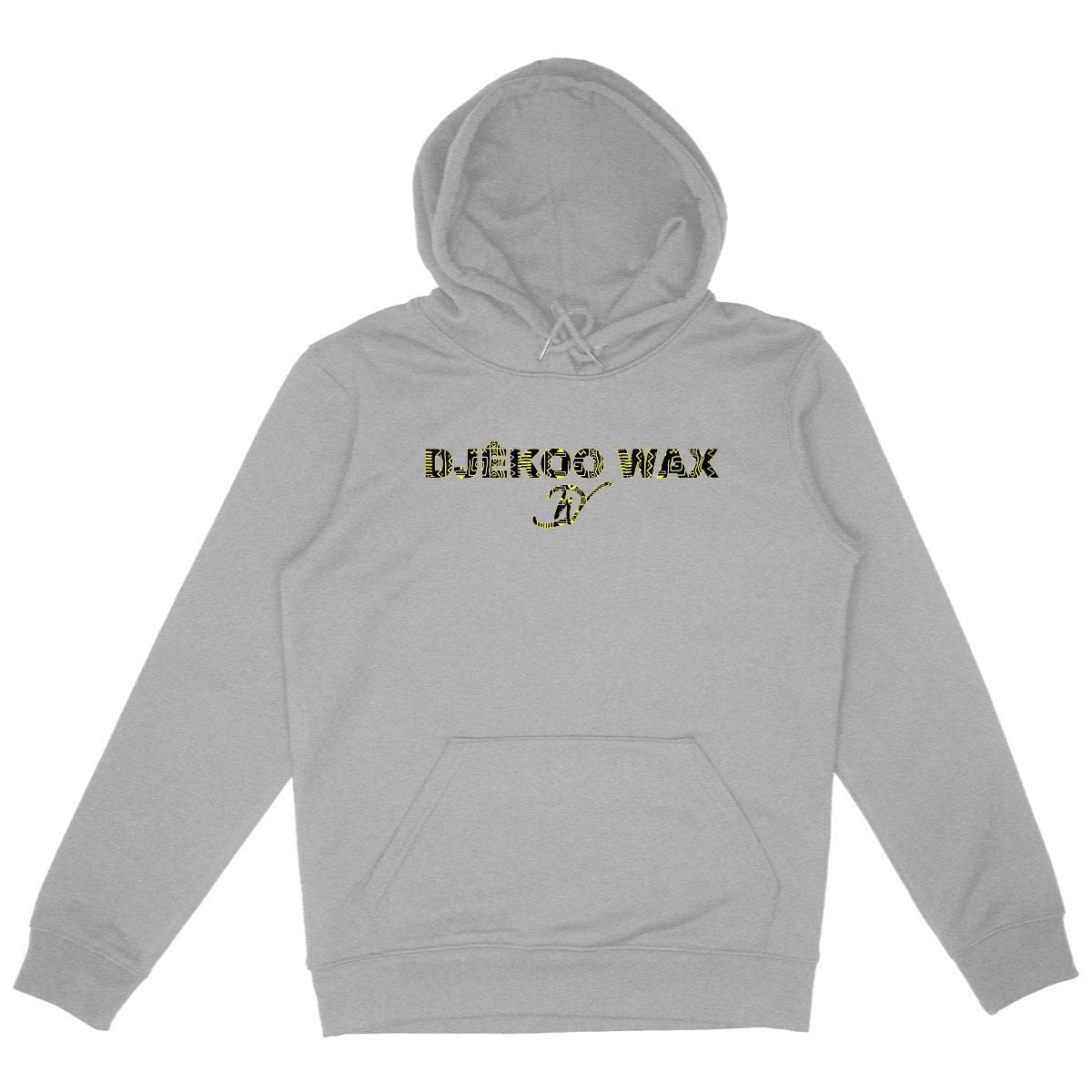 Sweat à capuche bio unisexe gris avec motif Bogolan jaune et noir