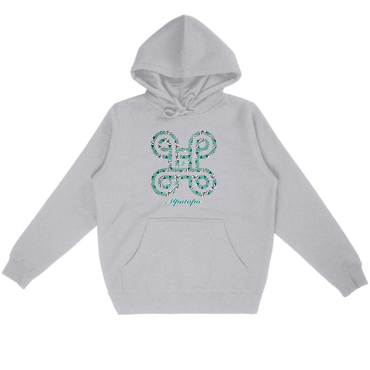 Sweat à capuche unisexe Adinkra Mpatapo en coton bio coloris gris - Djêkoo Wax