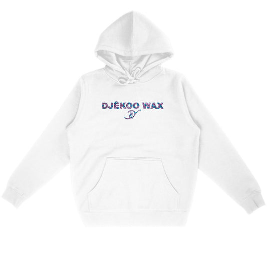 Sweat à capuche unisexe blanc en coton bio avec motif wax Fleurs de Mariage