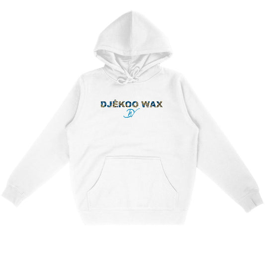 Sweat à capuche unisexe Wax ZigZag blanc en coton bio - Djêkoo Wax