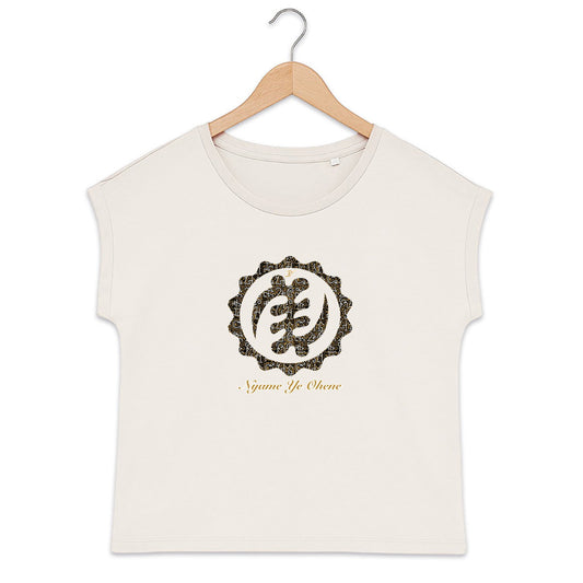 T-shirt femme coton bio beige ivoire avec symbole Adinkra Nyame Ye Ohene