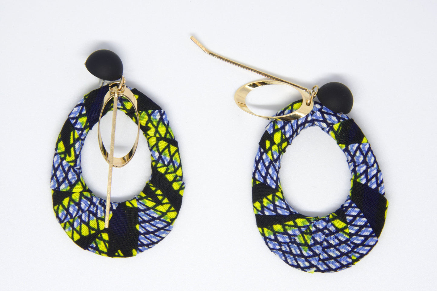 Boucle d'oreilles en tissu wax - Fabrication artisanale - djekoowax.com