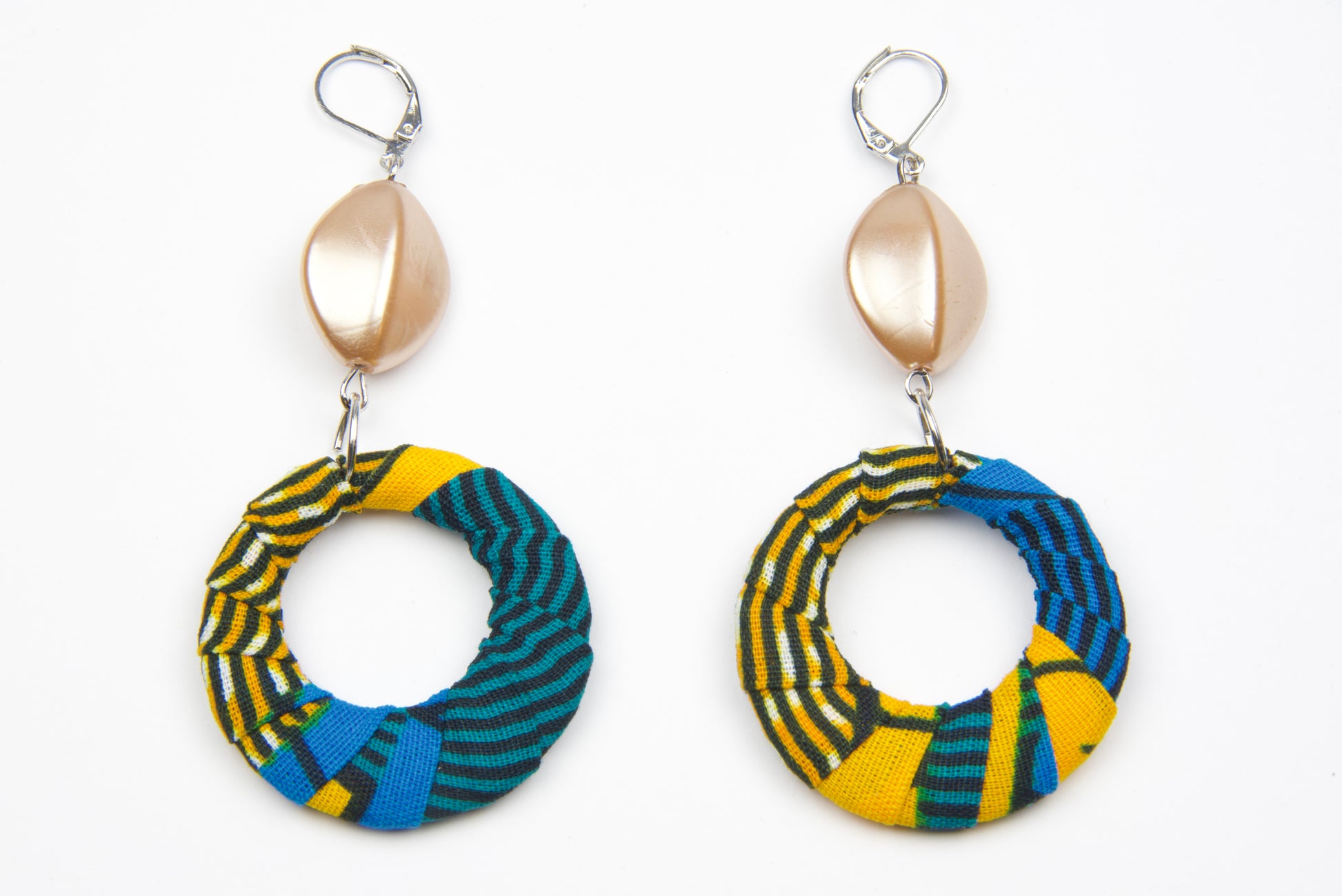 Boucles d'oreilles wax fait main bleu jaune et noir 