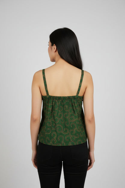 Dos du caraco wax vert foncé à imprimé traditionnel - Vêtement éthique