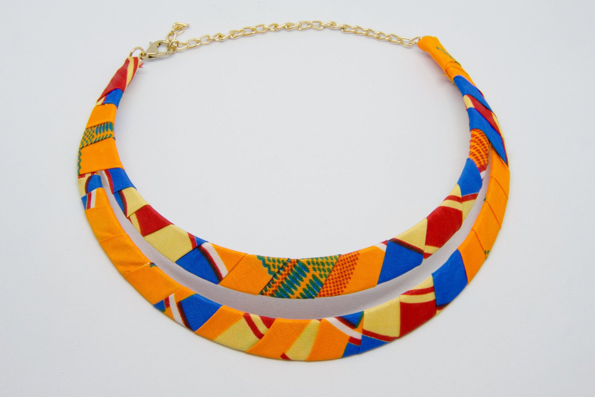 Collier ras de cou artisanale en métal et tissu wax multicolore - Fabrication artisanale -djekoowax.com