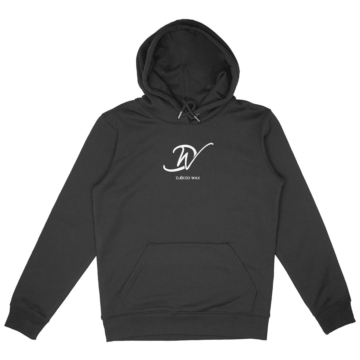 Sweat à capuche Bio haut de gamme coupe mixte Noir avec logo Blanc Djêkoo Wax, Hoodies organic unisex Black