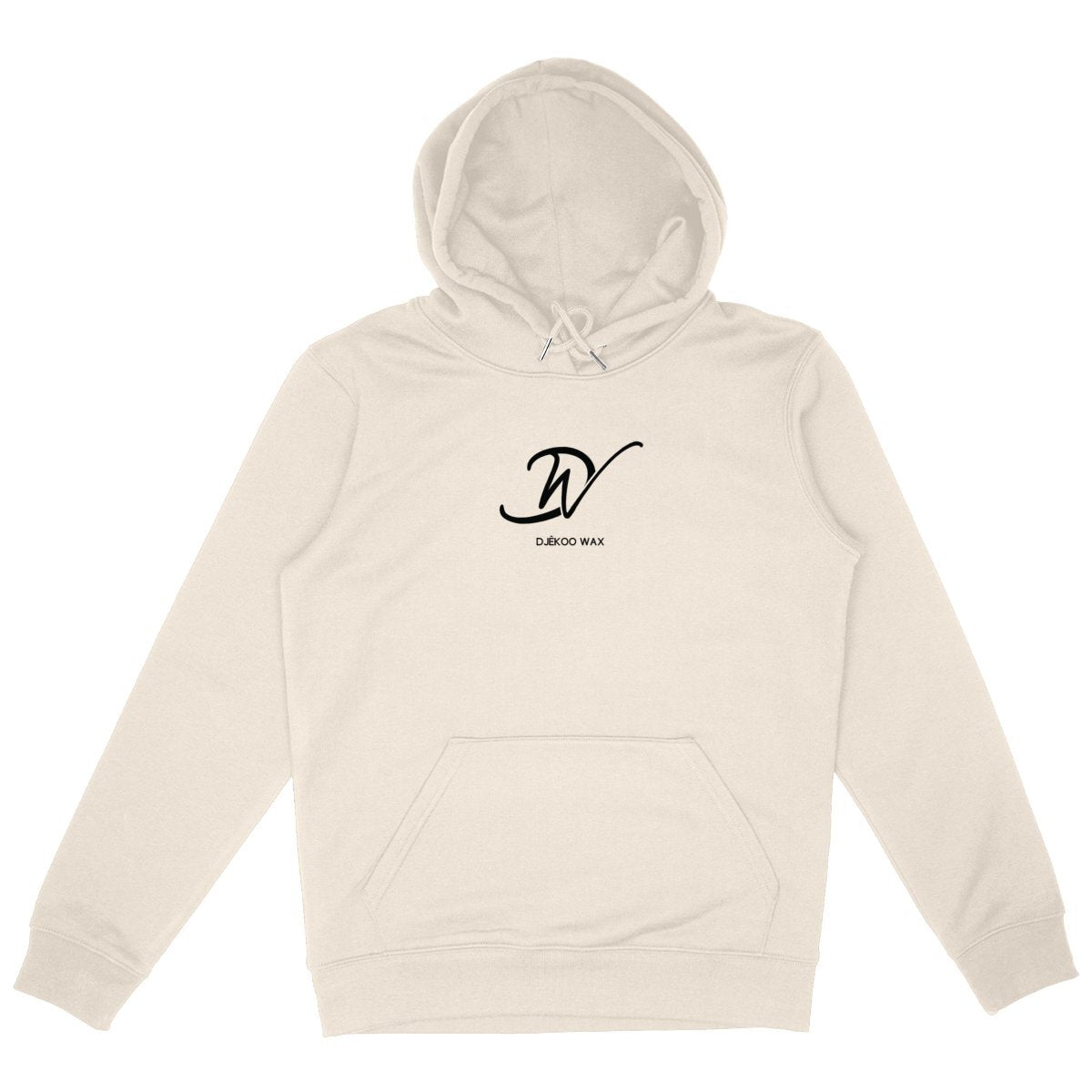 Sweat à capuche Bio haut de gamme coupe mixte Beige avec logo noir Djêkoo Wax, Hoodies organic unisex offwhite