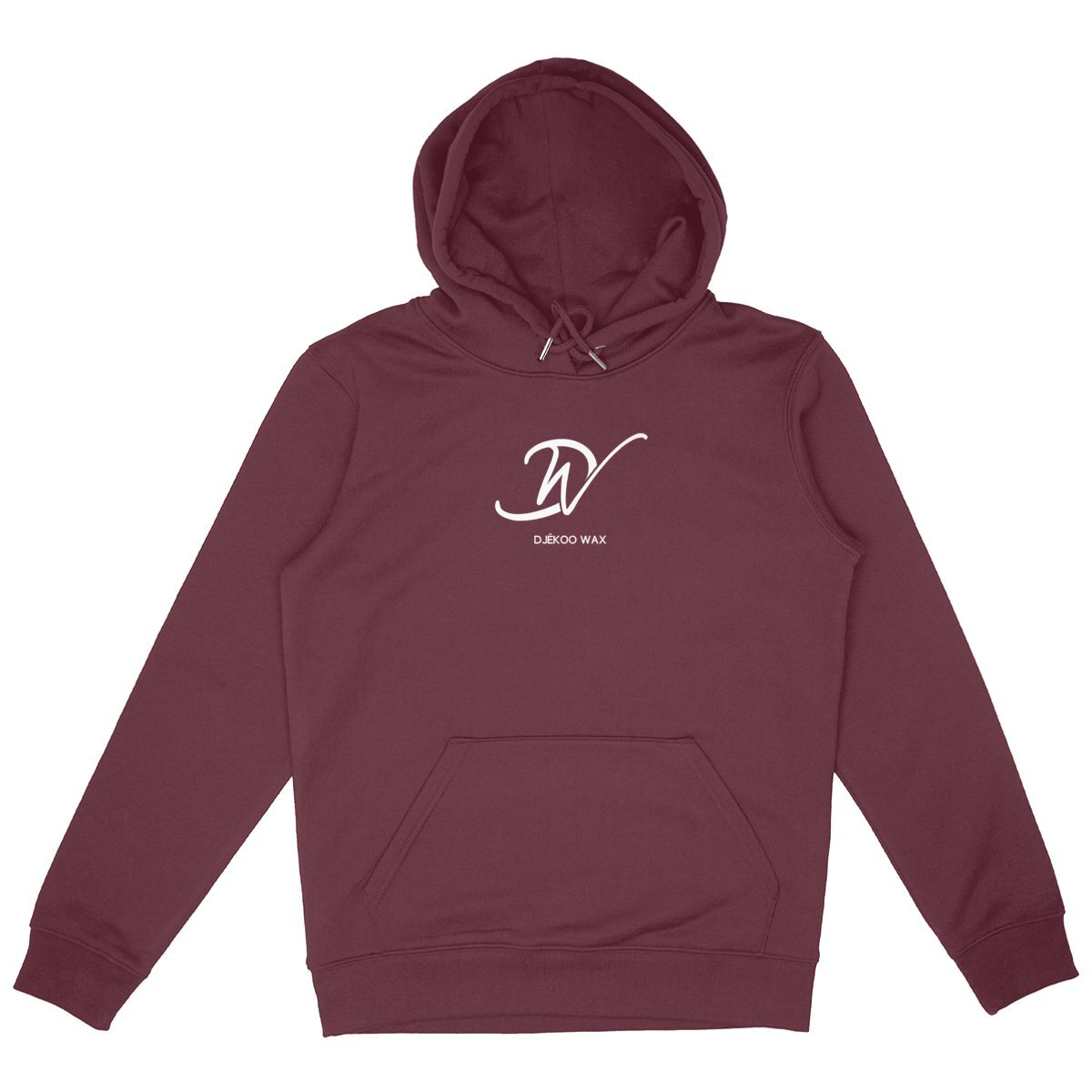 Sweat à capuche Bio haut de gamme coupe mixte Rouge Bordeaux avec logo Blanc Djêkoo Wax, Hoodies organic unisex Red