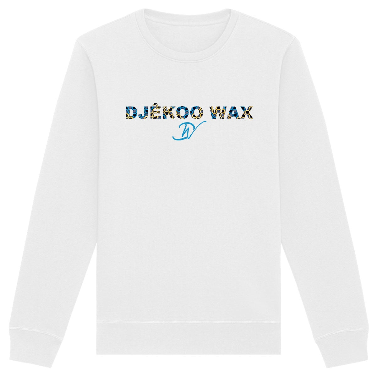 Sweat Bio blanc unisexe avec imprimé wax motif bleu et jaune, sweat organic unisex White with printing african pattern