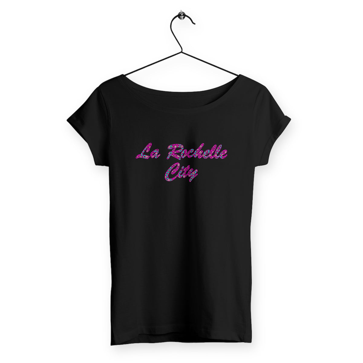 T-Shirt femme 100% coton Biologique avec un iprimé waxprint La Rochelle City