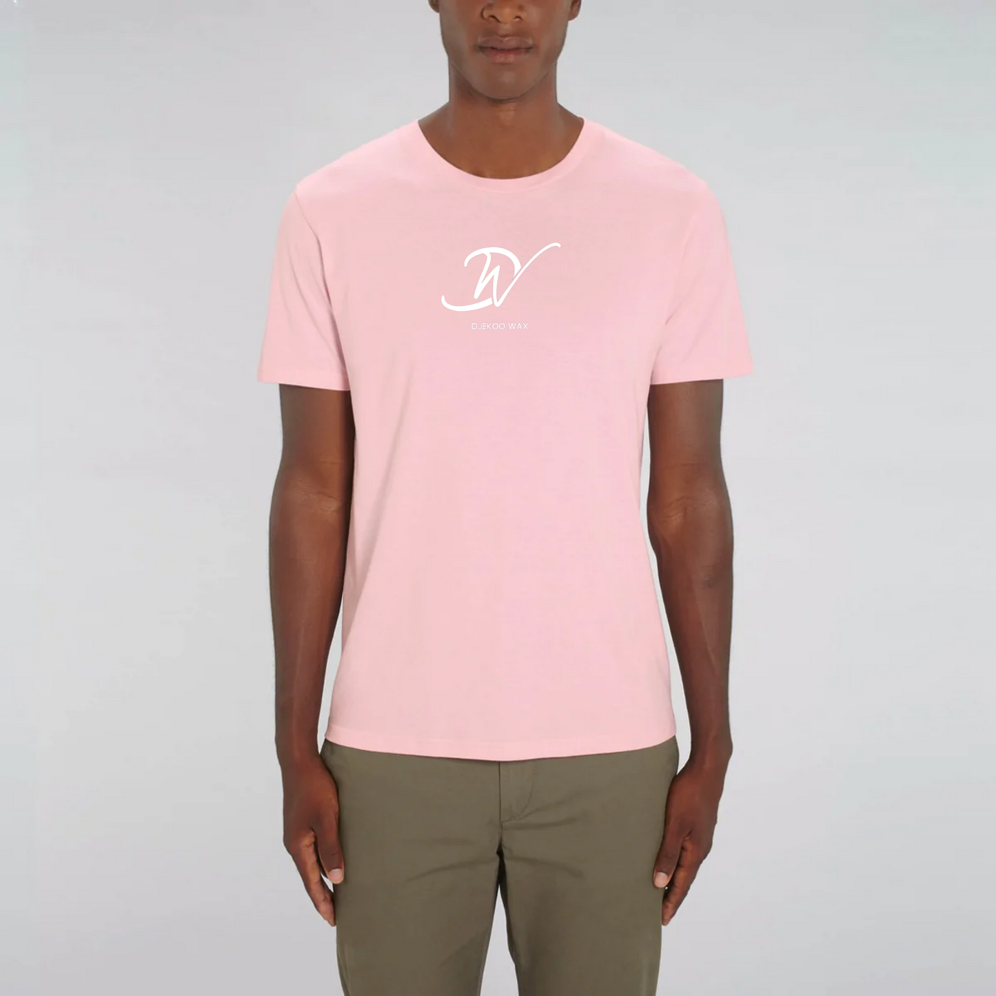 T-Shirt rose unisexe 100% Coton Bio - imprimé blanc logo djêkoo wax