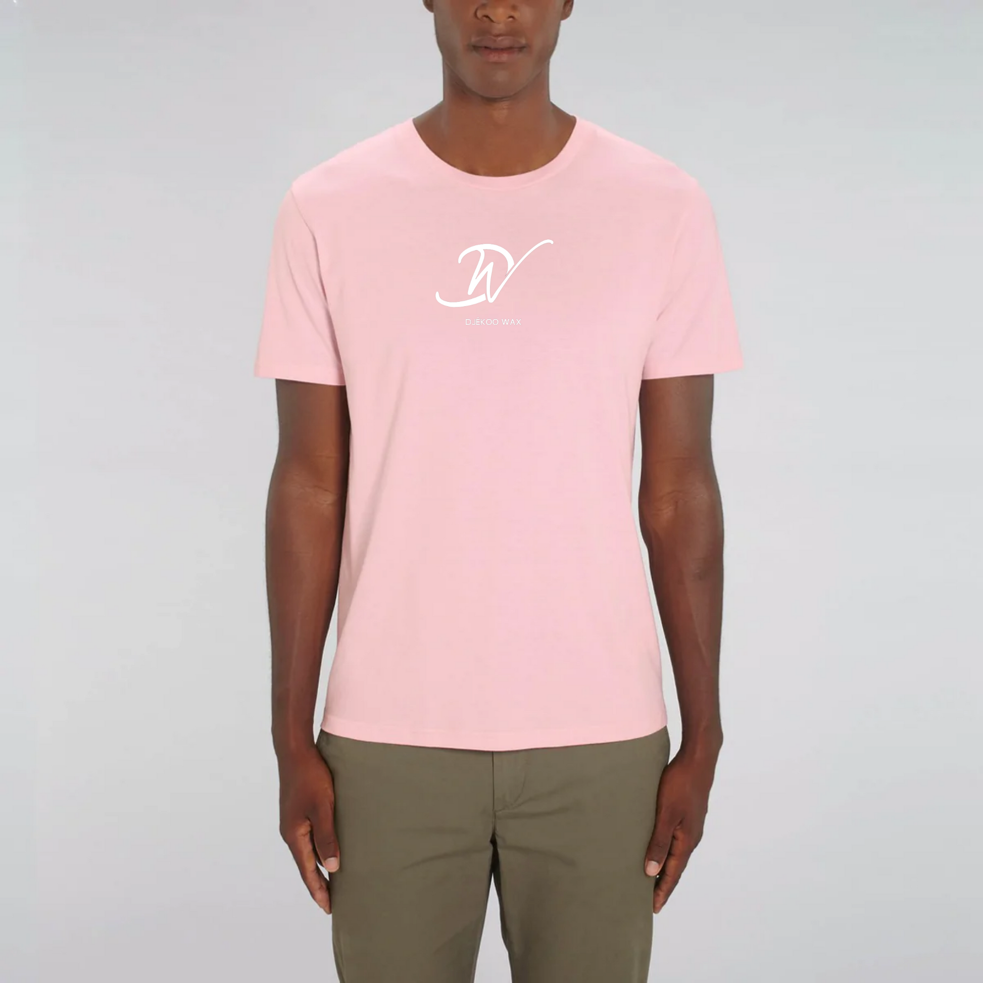 T-Shirt rose unisexe 100% Coton Bio - imprimé blanc logo djêkoo wax