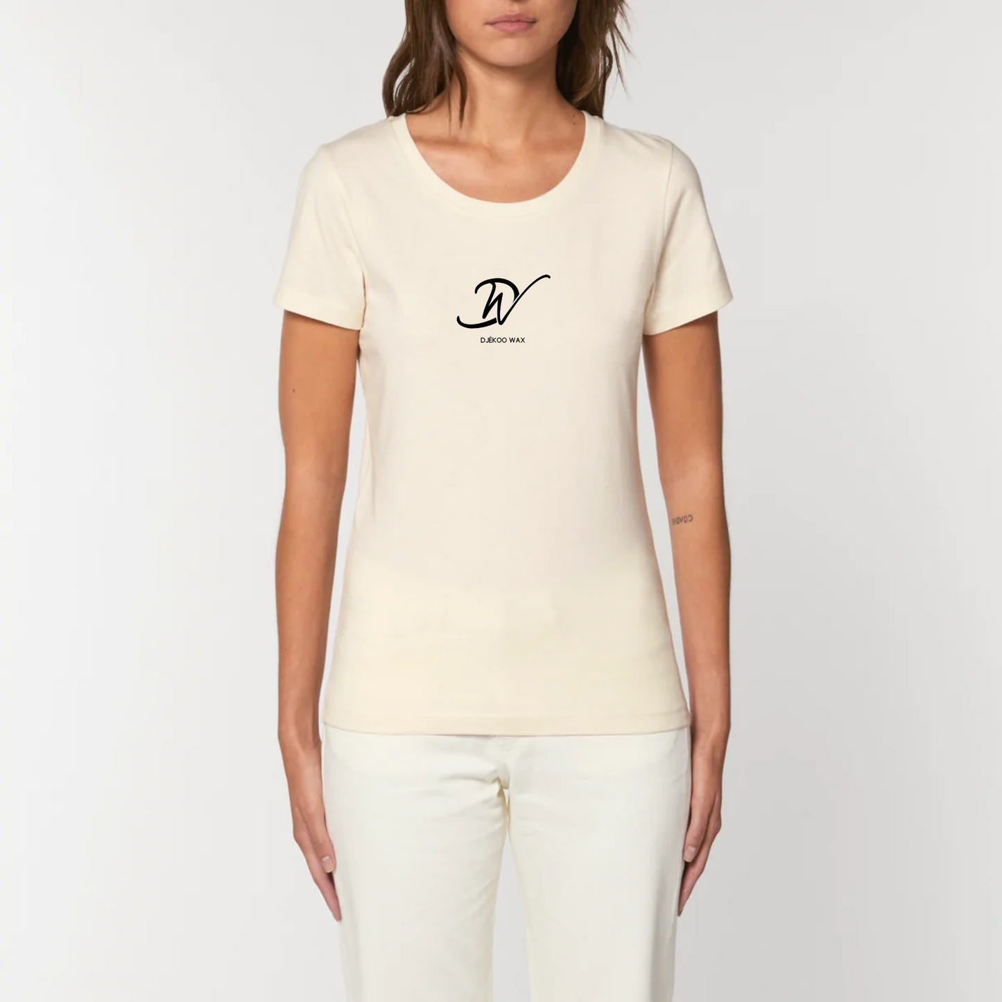 T-Shirt femme Naturel 100% Coton Biologique - imprimé logo noir Djêkoo Wax