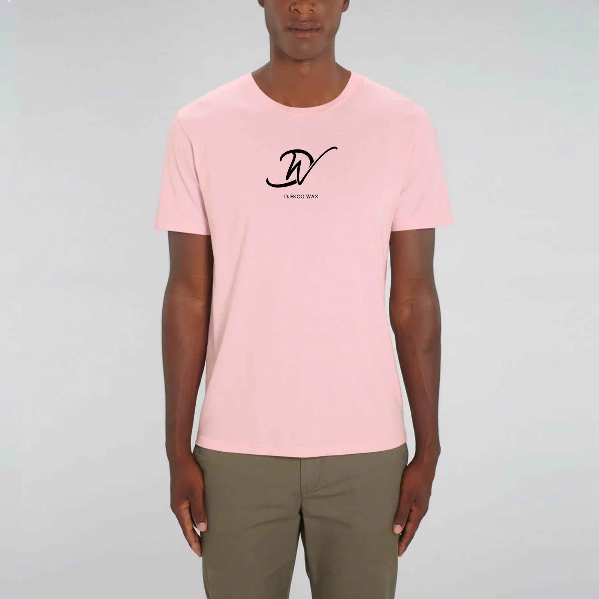 T-Shirt rose unisexe 100% Coton Bio - imprimé noir logo djêkoo wax