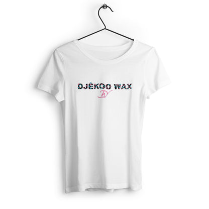 T-shirt blanc 100% coton biologique avec un motif wax rose et bleu