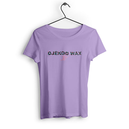 T-shirt lavande 100% coton biologique avec un motif wax rose et bleu