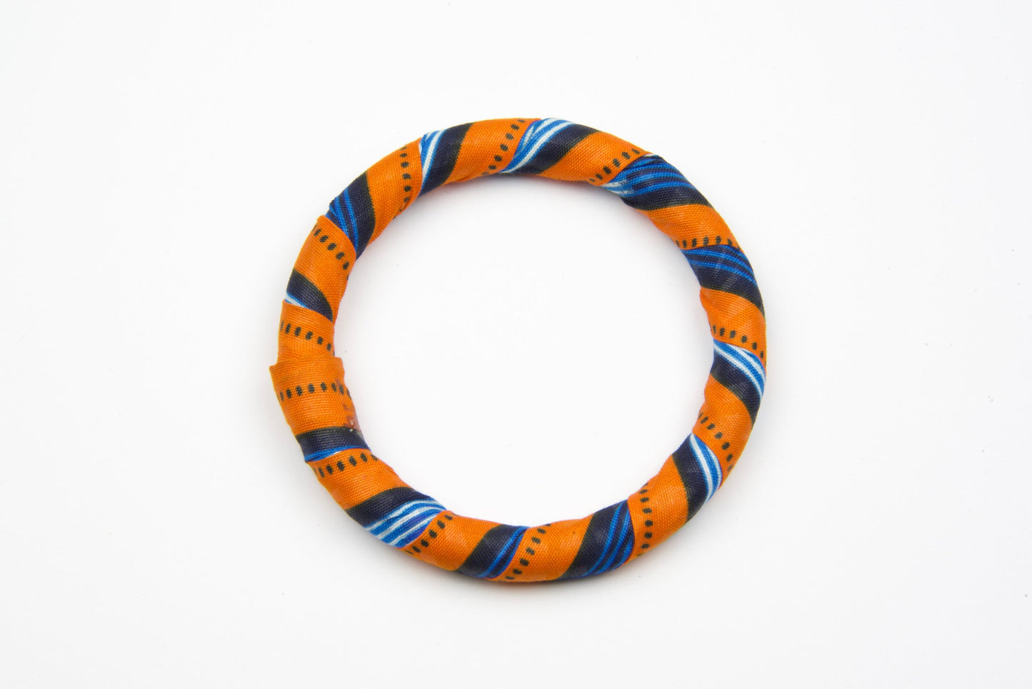 Bracelet wax artisanal bois orange bleu noir blanc - tissu recyclé - fait main 