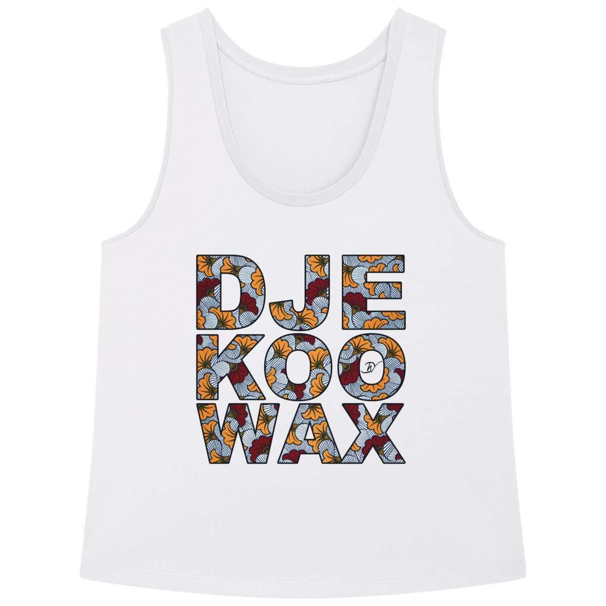 Débardeur femme blanc en coton bio avec motif graphique wax Djêkoo Wax