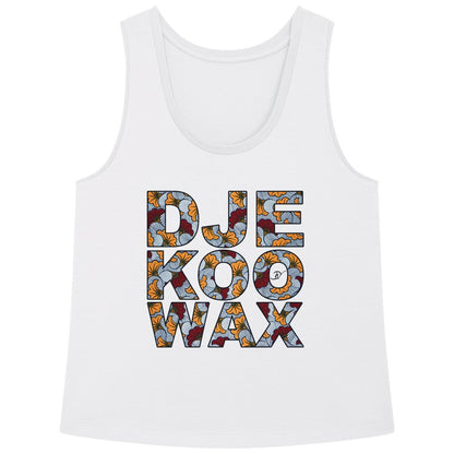 Débardeur femme blanc en coton bio avec motif graphique wax Djêkoo Wax