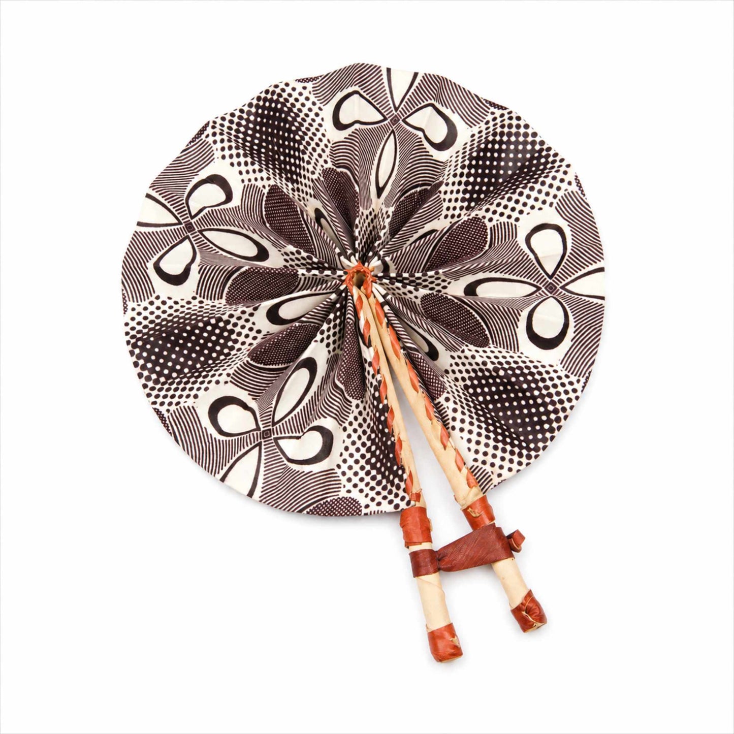 Éventail africain artisanal en wax marron et beige