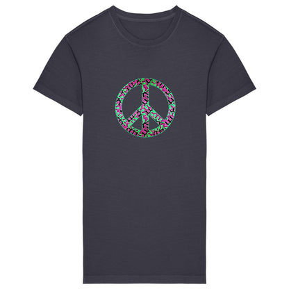 Robe T-shirt femme gris anthracite en coton bio avec motif wax Peace & Love
