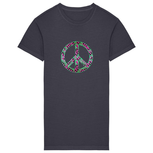 Robe T-shirt femme gris anthracite en coton bio avec motif wax Peace & Love
