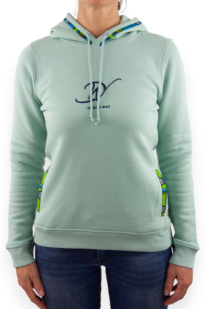 Sweat à capuche bio femme vert sauge en wax véritable vue avant - Djêkoo Wax