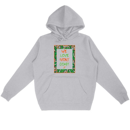 Sweat à capuche bio unisexe gris avec imprimé wax Côte d'Ivoire, Djêkoo Wax