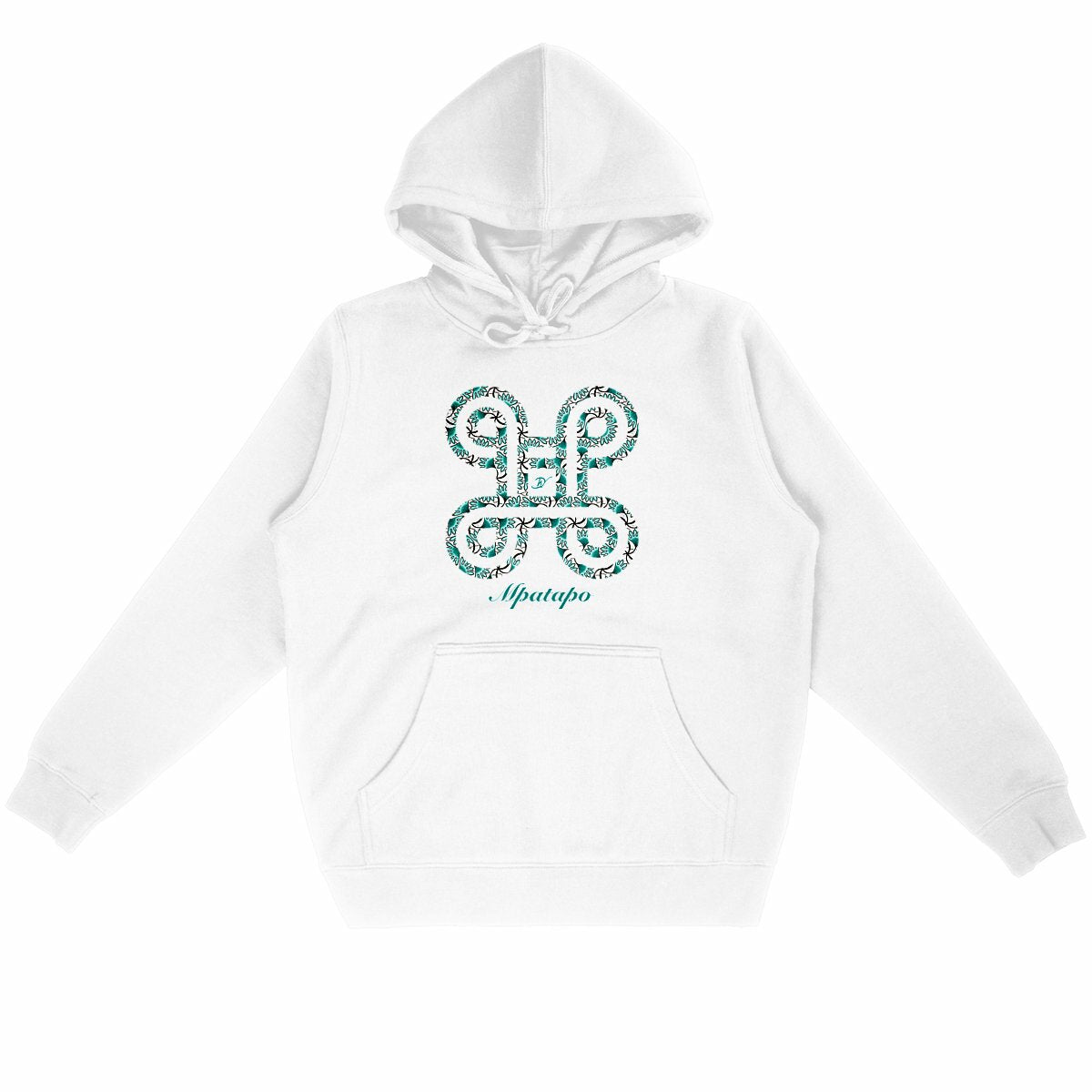 Sweat à capuche unisexe Adinkra Mpatapo en coton bio coloris blanc - Djêkoo Wax