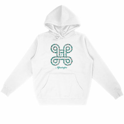 Sweat à capuche unisexe Adinkra Mpatapo en coton bio coloris blanc - Djêkoo Wax