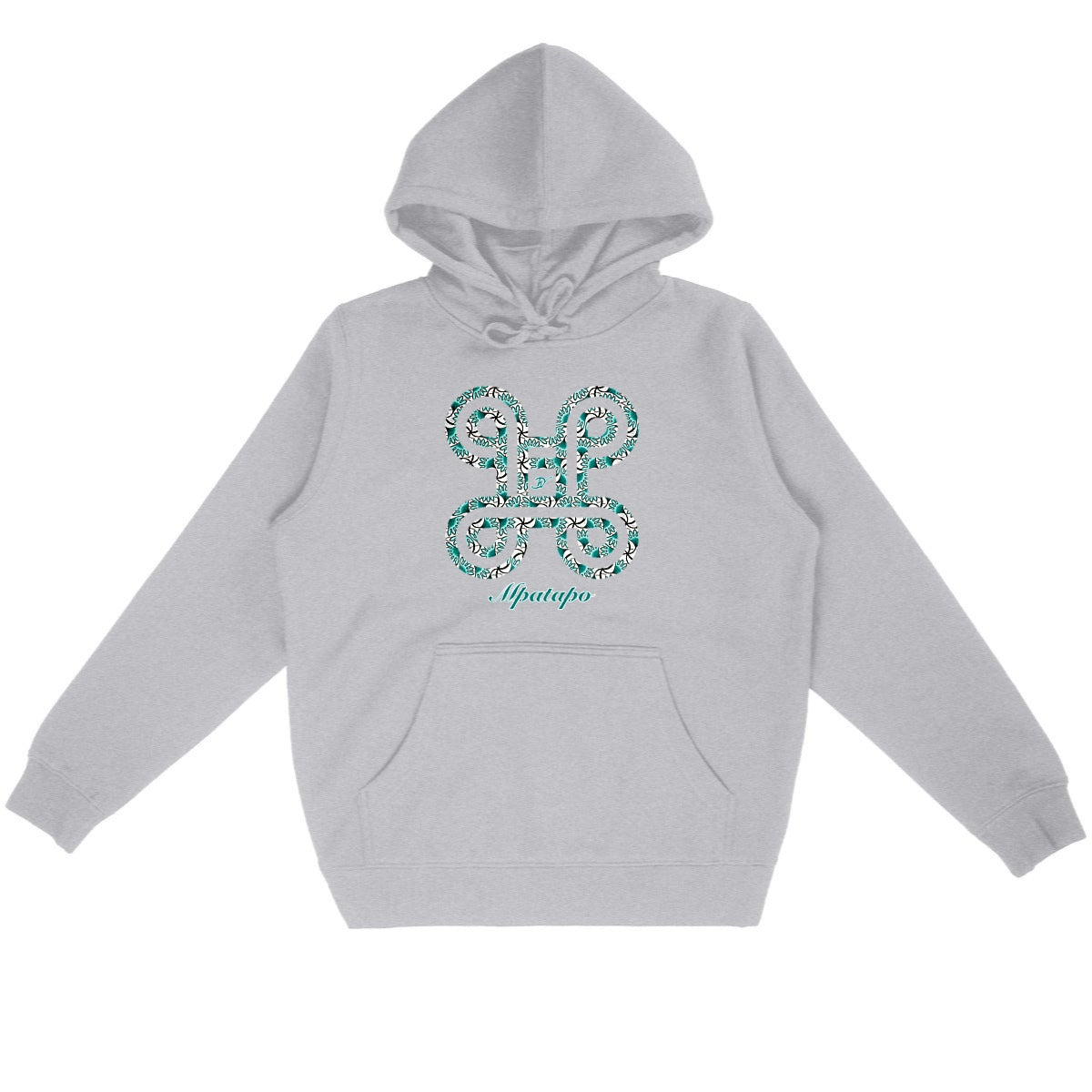Sweat à capuche unisexe Adinkra Mpatapo en coton bio coloris gris - Djêkoo Wax
