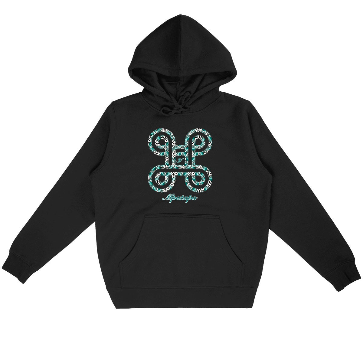 Sweat à capuche unisexe Adinkra Mpatapo en coton bio coloris noir - Djêkoo Wax
