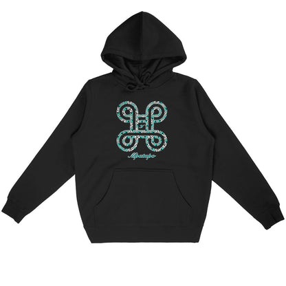 Sweat à capuche unisexe Adinkra Mpatapo en coton bio coloris noir - Djêkoo Wax