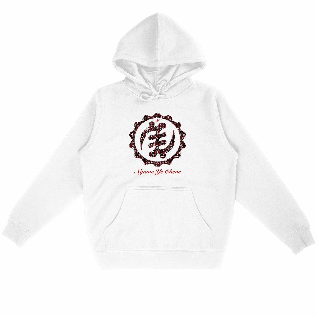 Sweat à capuche unisexe Adinkra Nyame Ye Ohene blanc en coton bio - Djêkoo Wax