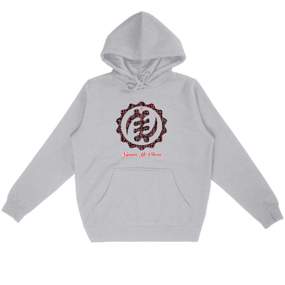 Sweat à capuche unisexe Adinkra Nyame Ye Ohene gris en coton bio - Djêkoo Wax
