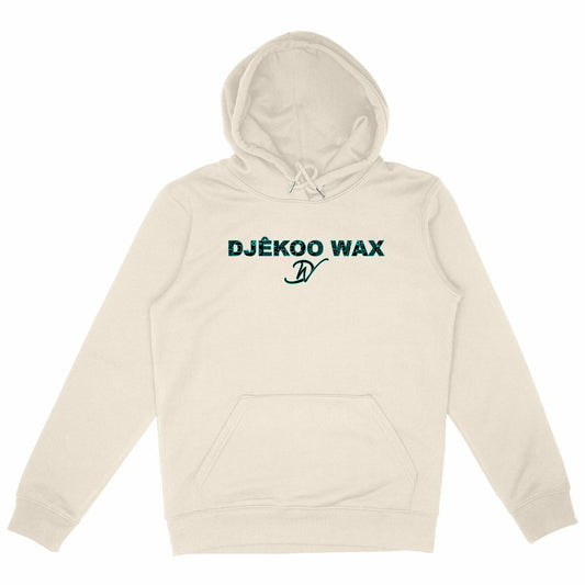 Sweat à capuche unisexe Bogolan vert beige ivoire en coton bio