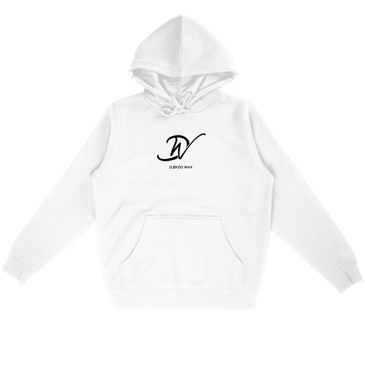 Sweat à capuche unisexe blanc en coton bio avec logo Djêkoo Wax