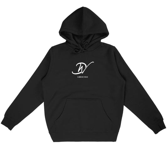 Sweat à capuche unisexe noir en coton bio avec logo Djêkoo Wax
