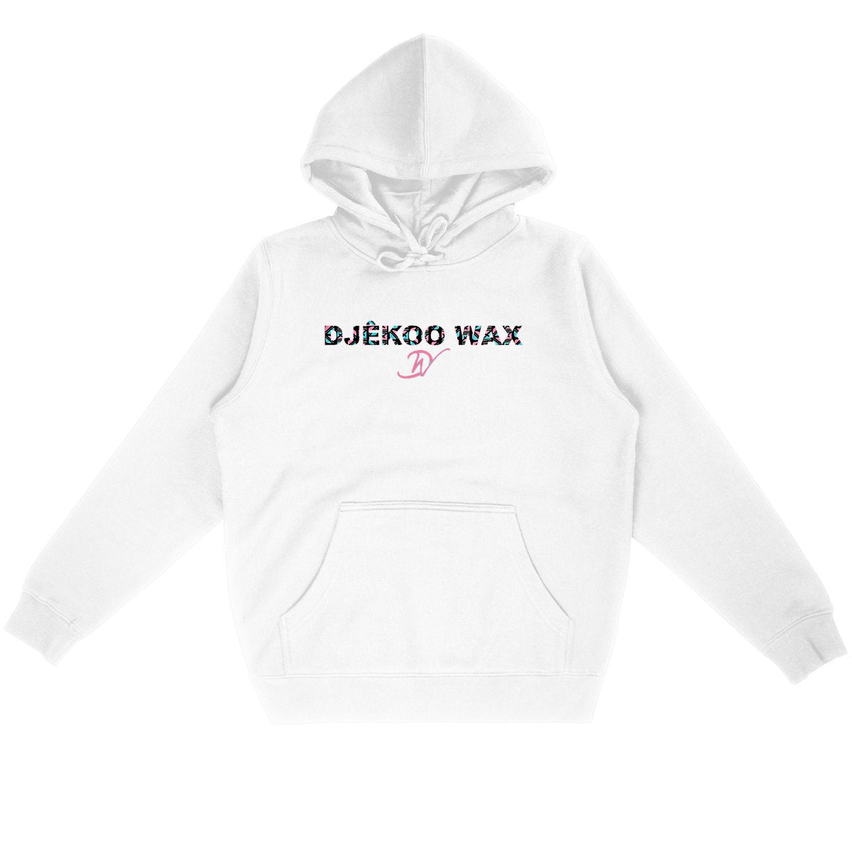Sweat à capuche unisexe blanc en coton bio avec design wax Bogolan