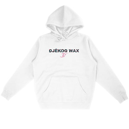 Sweat à capuche unisexe blanc en coton bio avec design wax Bogolan