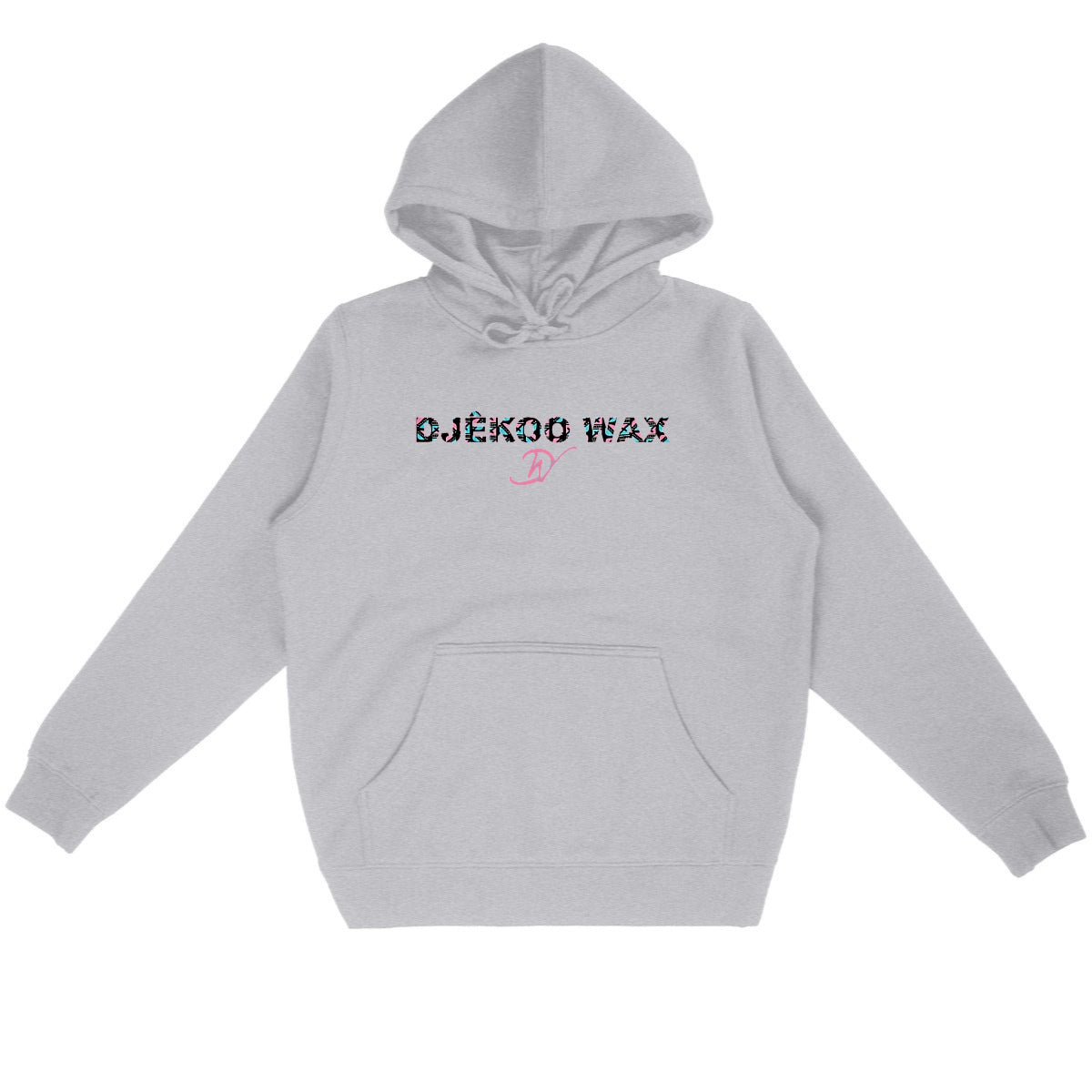 Sweat à capuche unisexe gris en coton bio avec design wax Bogolan