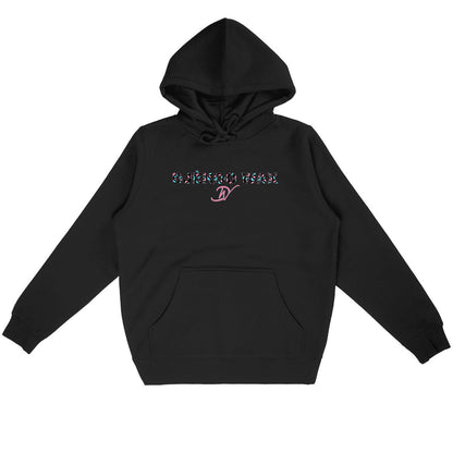 Sweat à capuche unisexe noir en coton bio avec design wax Bogolan