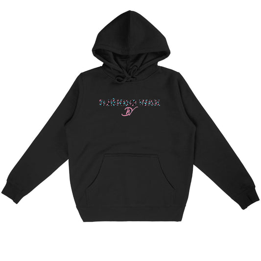 Sweat à capuche unisexe noir en coton bio avec design wax Bogolan