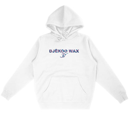 Sweat à capuche unisexe blanc en coton bio avec motif wax Fleurs de Mariage