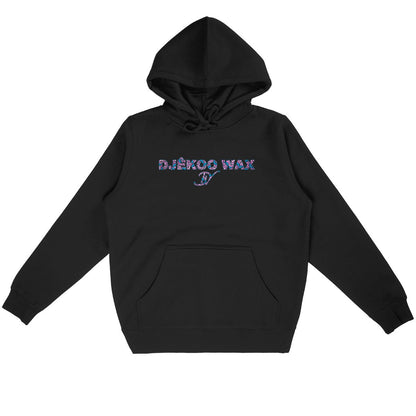 Sweat à capuche unisexe noir en coton bio avec motif wax Fleurs de Mariage